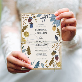 Rustic Off-white Fall Leaves Wedding Invitation by CartitaDesign at Zazzle