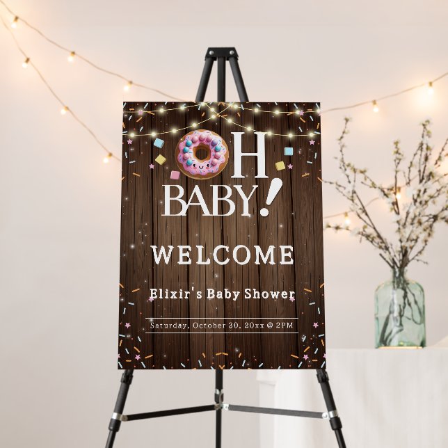 Rustic Oh Baby Donut & Sprinkle Kawaii Baby Shower Foam Board (In Situ (Stand))