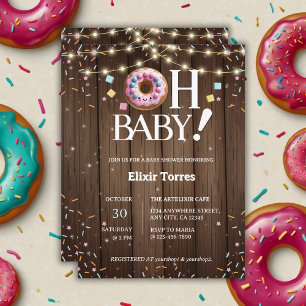 Rustic Oh Baby Donut & Sprinkle Kawaii Baby Shower Invitation