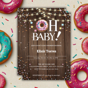 Rustic Oh Baby Donut & Sprinkle Kawaii Baby Shower Invitation
