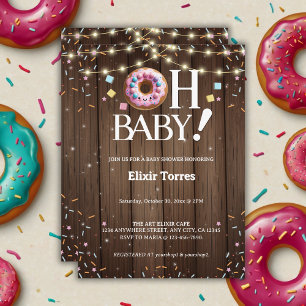 Rustic Oh Baby Donut & Sprinkle Kawaii Baby Shower Invitation