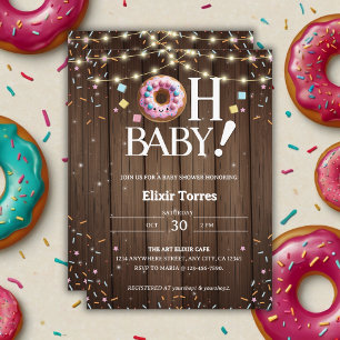 Rustic Oh Baby Donut & Sprinkle Kawaii Baby Shower Invitation
