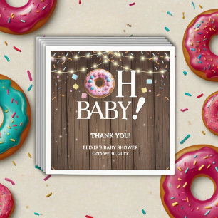 Rustic Oh Baby Donut & Sprinkle Kawaii Baby Shower Napkins