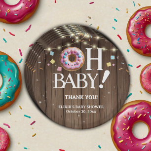 Rustic Oh Baby Donut & Sprinkle Kawaii Baby Shower Paper Plates