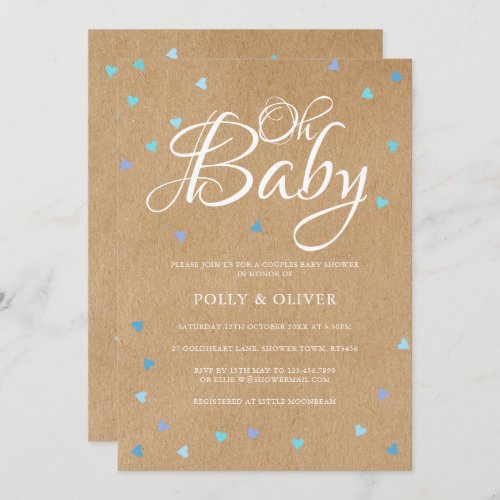Rustic Oh Baby Love Hearts Couples Baby Boy Shower Invitation