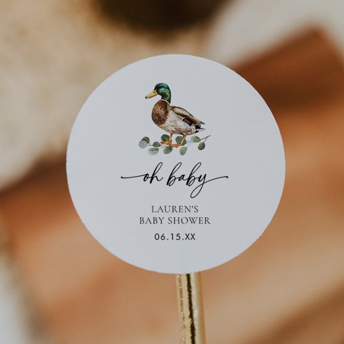 Rustic Oh Baby Mallard Duck Baby Shower Classic Round Sticker