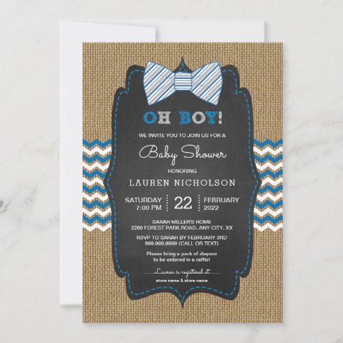 Rustic OH BOY Bow Tie Baby Shower invite