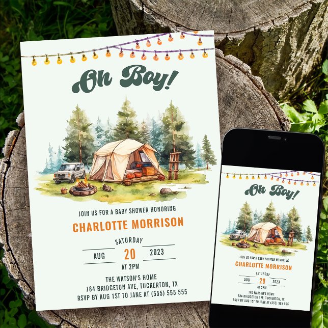 Rustic Oh Boy Camping Baby Shower Party  Invitation (Creator Uploaded)