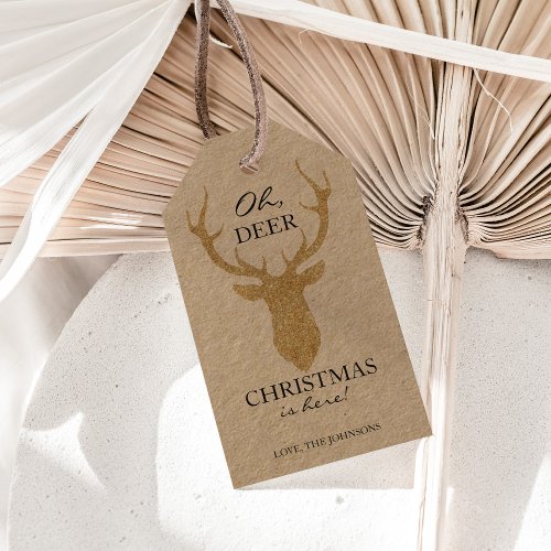 Rustic Oh Deer Christmas is Here Faux Glitter Deer Gift Tags