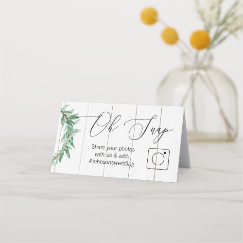 Rustic Oh Snap Folded table card hashtag