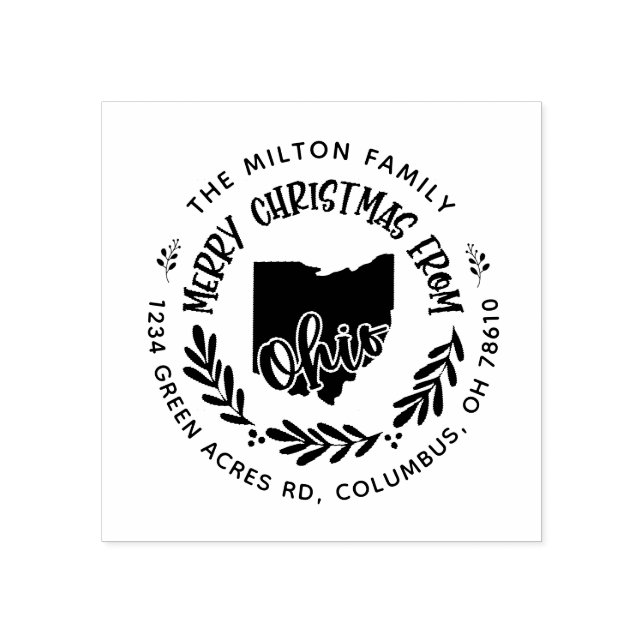 rustic ohio merry christmas return address rubber stamp (Imprint)