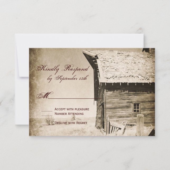 Rustic Old Barn Country Wedding RSVP Cards (Front)