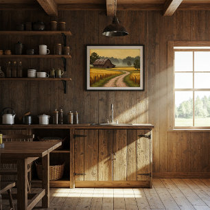 Rustic Old Barn in Golden Wheat Field Canvas Print