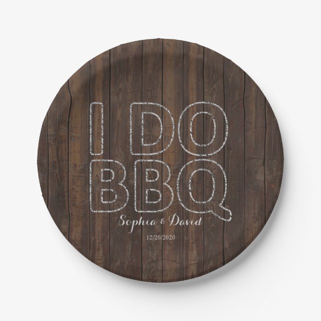Rustic Old Barn String Lights I DO BBQ Paper Plates (Front)