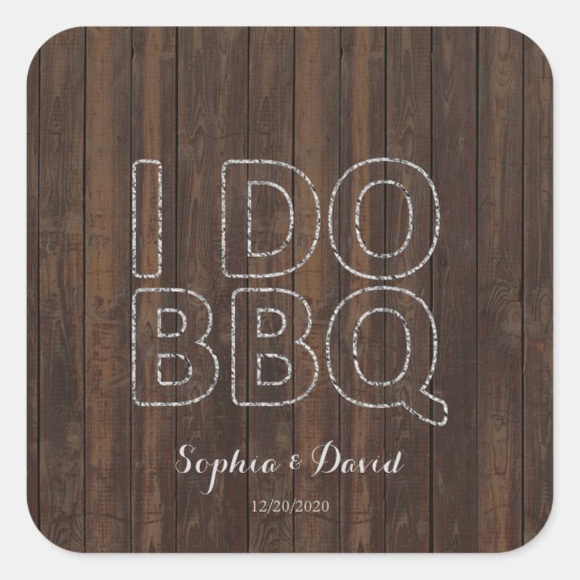 Rustic Old Barn String Lights I DO BBQ Square Sticker (Front)