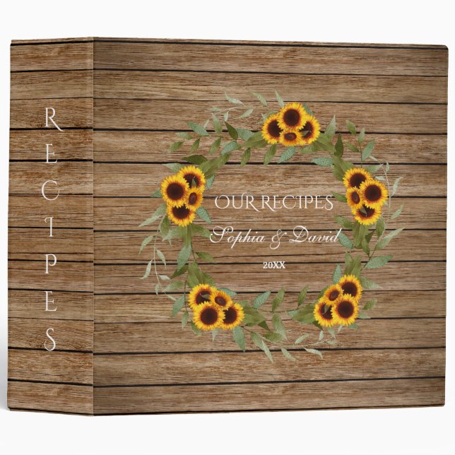 Rustic Old Barn Sunflowers Wreath Recipes 3 Ring Binder (Front/Spine)