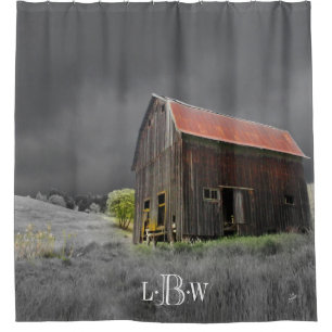 Rustic Old Barn Vintage Farmhouse Custom Monogram Shower Curtain