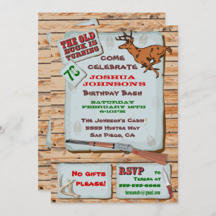 Rustic Old Buck Deer Hunting Birthday Party Invitation