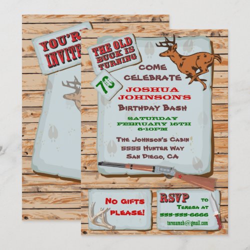 Rustic Old Buck Deer Hunting Birthday Party Custom Invitation