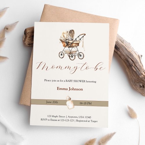 Rustic Old Fashioned Baby Carriage Gender Invitation
