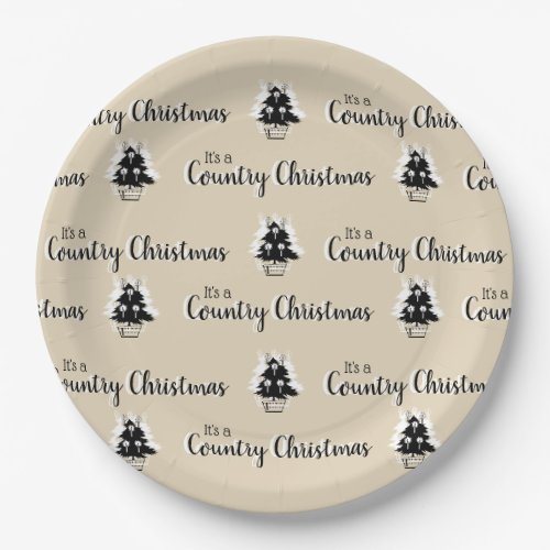 Rustic Old Fashioned Country Christmas Trees Beige Paper Plates