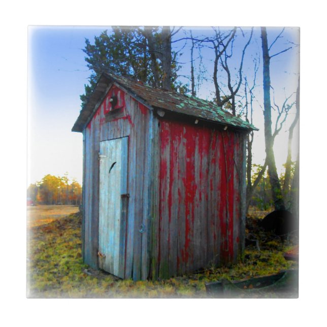Rustic Old Junk Yard Outhouse Ceramic Tile (Front)