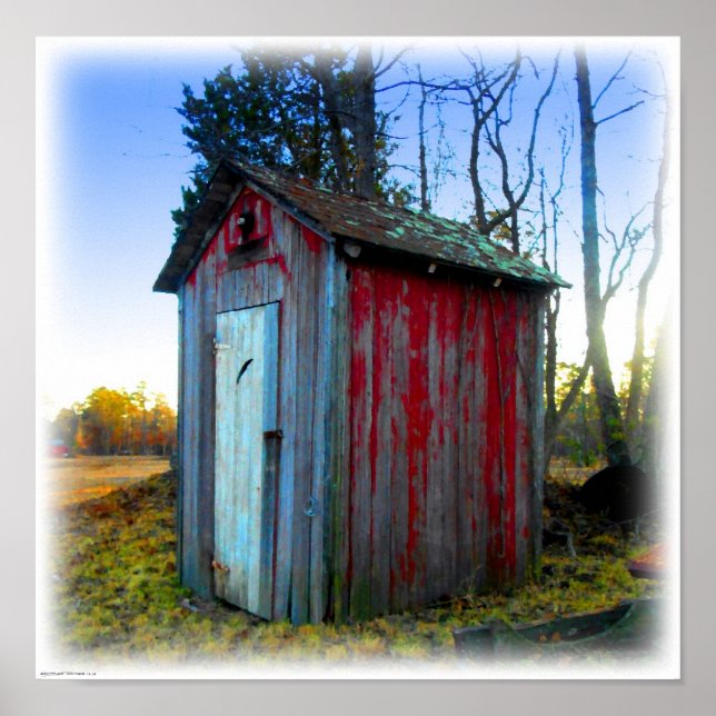 Rustic Old Junk Yard Outhouse Poster (Front)