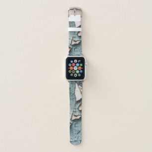 Rustic old light blue green peeling paint wood apple watch band