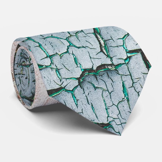 Rustic old light blue green peeling paint wood neck tie (Rolled)