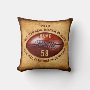 Rustic Old look Football Pillows, 5 Text Boxes Throw Pillow