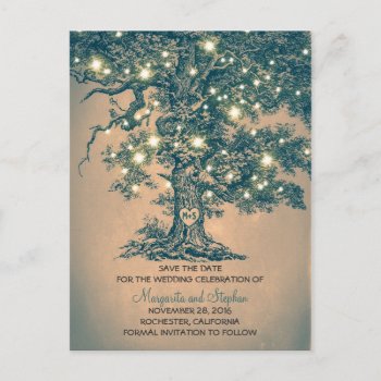 Rustic Old Oak Tree Lights Save The Date Postcards by jinaiji at Zazzle