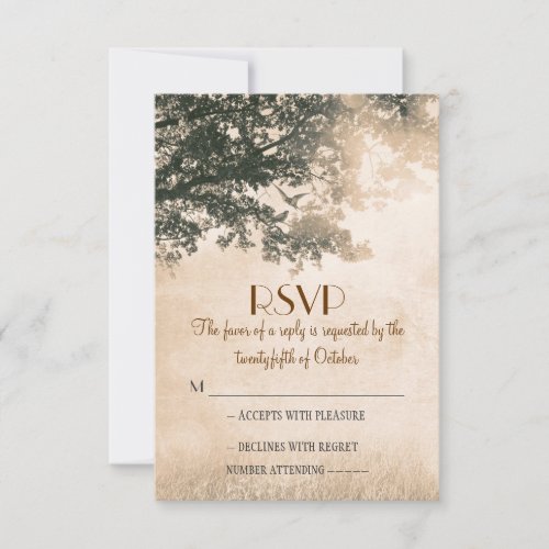 Rustic old oak tree wedding RSVP cards