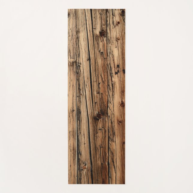Rustic old oak wood wagon boards yoga mat (Front)