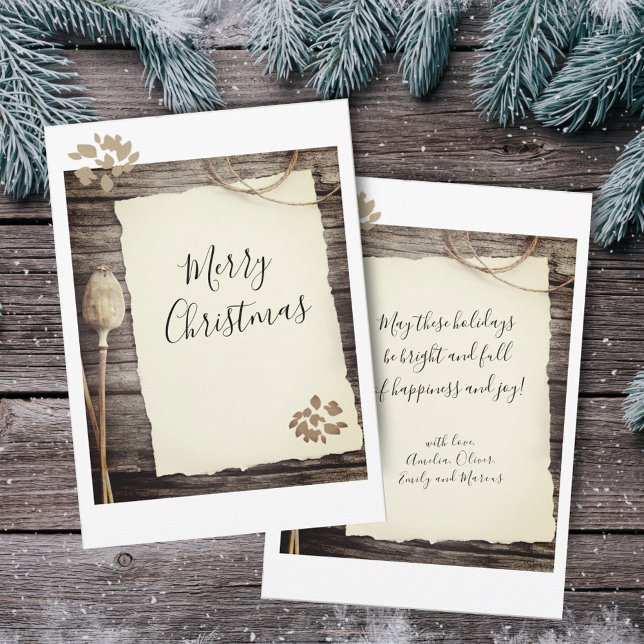 Rustic Old Paper Merry Christmas Script  Holiday Card (Creator Uploaded)