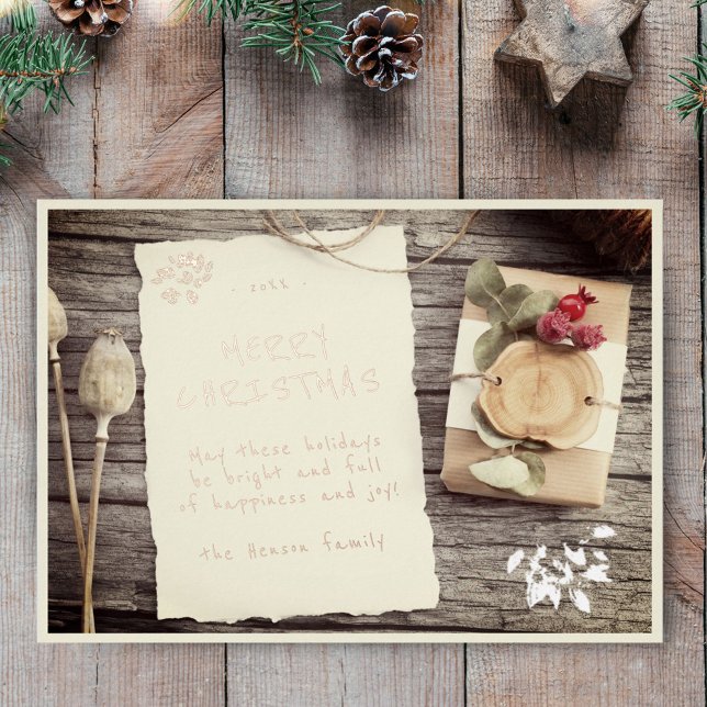 Rustic Old Paper Pergament Wood Christmas  Foil Holiday Card (Creator Uploaded)