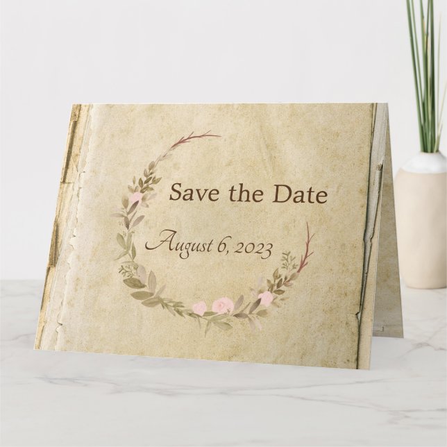 Rustic Old Paper Save the date card (Front)
