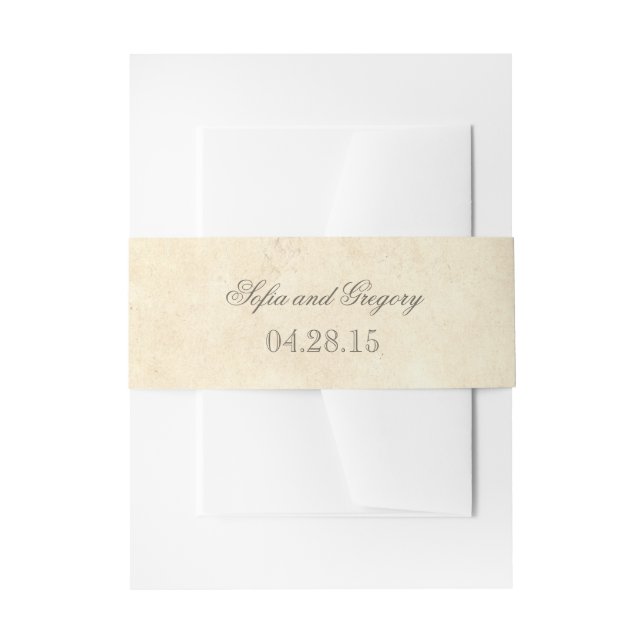 Rustic Old Paper Shabby Wedding Invitation Belly Band (Front Example)