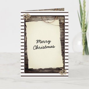 Rustic Old Paper Wood Merry Christmas Script Holiday Card