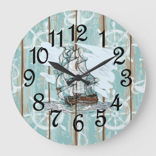 Rustic Old Sailing Ship Large Clock