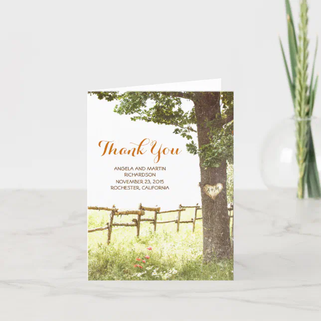 Rustic Old Tree Country Wedding Thank You Cards | Zazzle