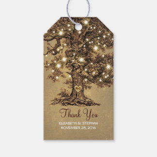 Rustic Old Tree & String Lights Wedding Thank You Gift Tags