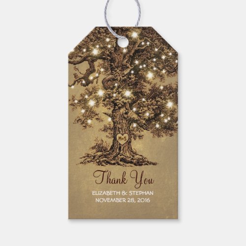 Rustic Old Tree  String Lights Wedding Thank You Gift Tags