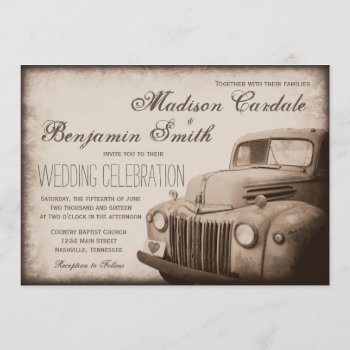 Rustic Old Truck Vintage Country Wedding Invites by RusticCountryWedding at Zazzle