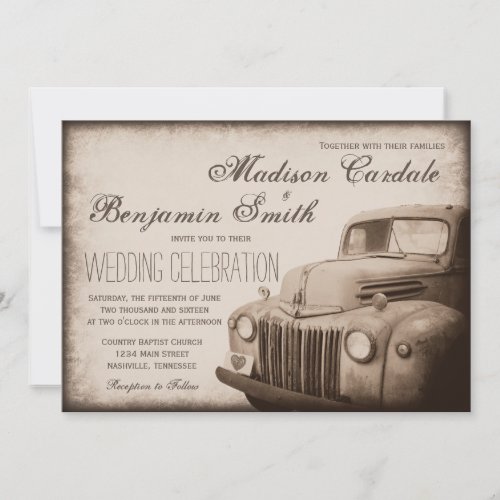 Rustic Old Truck Vintage Country Wedding Invites