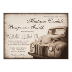 Rustic Old Truck Vintage Country Wedding Invites