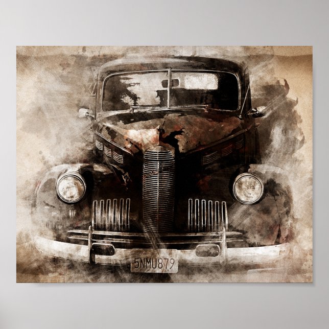 Rustic Old Vintage Car Decoupage Poster (Front)