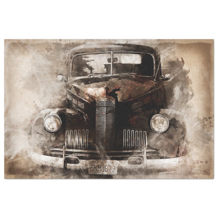 Rustic Old Vintage Car Decoupage Tissue Paper | Zazzle