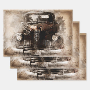 Rustic Old Vintage Car Decoupage Wrapping Paper Sheets