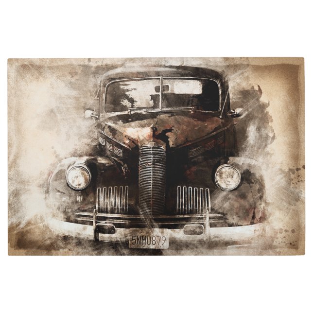 Rustic Old Vintage Car Metal Print (Front)
