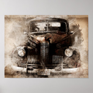 Rustic Old Vintage Car Poster
